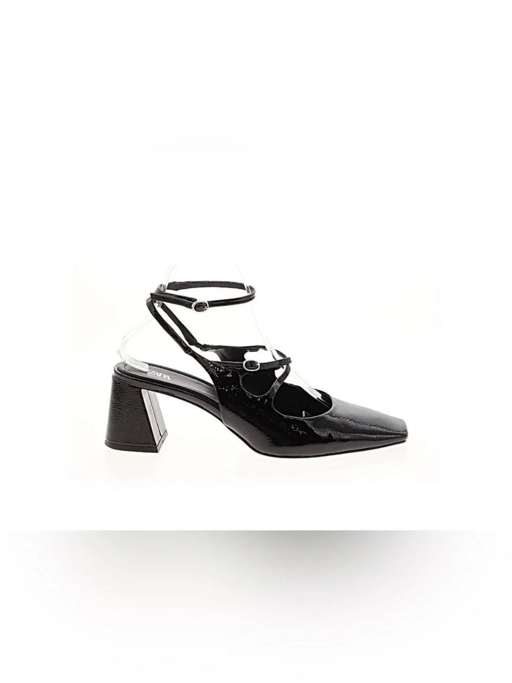 Zara block heel, black patent leather.